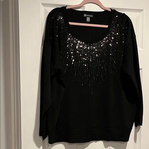 Cable & Gauge Black Sequin Scoop Neck Sweater